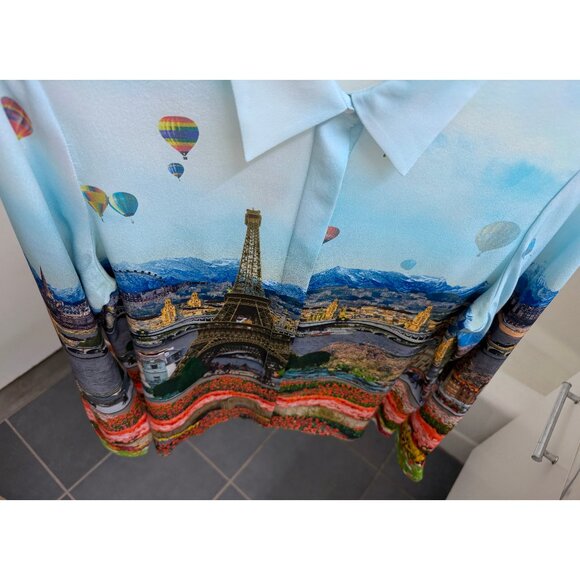 Alice + Olivia Willa Emily in Paris Eiffel Tower Shirt Blouse Silk Floral M - Picture 8 of 16